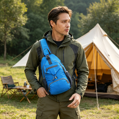 🎒 50% OFF! ✨ Men's Outdoor Sling Bag – Multi-Pocket, Water-Resistant, Breathable Back 🌦️