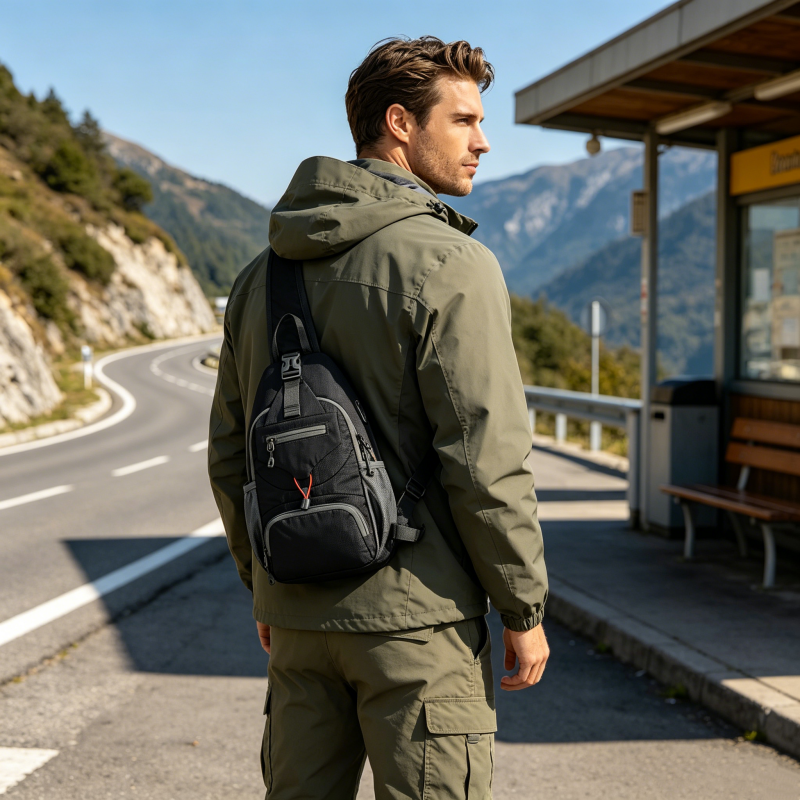 🎒 50% OFF! ✨ Men's Outdoor Sling Bag – Multi-Pocket, Water-Resistant, Breathable Back 🌦️