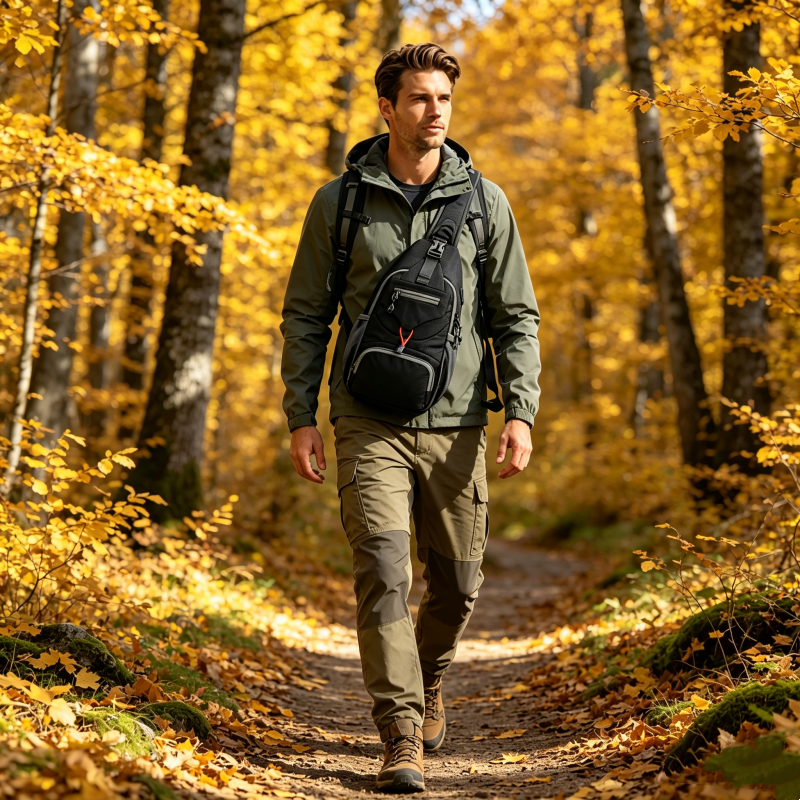 🎒 50% OFF! ✨ Men's Outdoor Sling Bag – Multi-Pocket, Water-Resistant, Breathable Back 🌦️