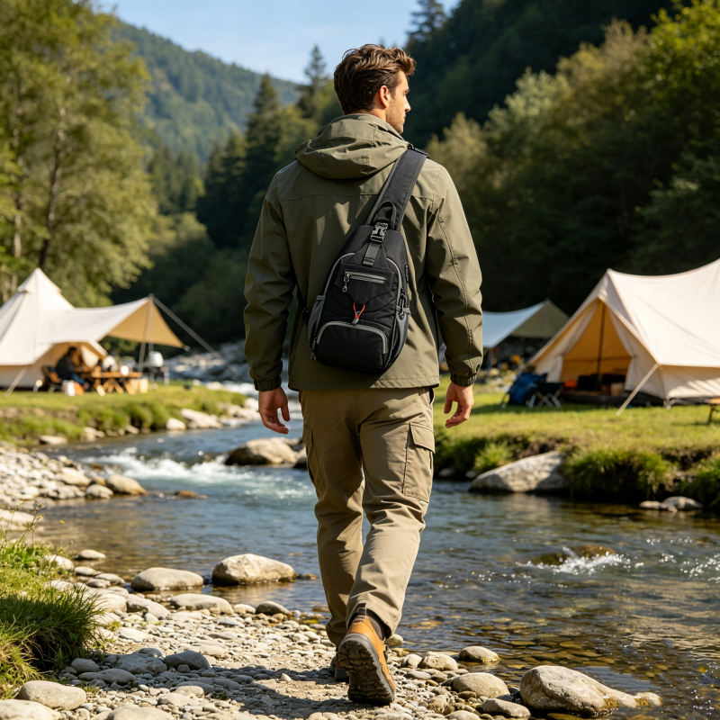 🎒 50% OFF! ✨ Men's Outdoor Sling Bag – Multi-Pocket, Water-Resistant, Breathable Back 🌦️