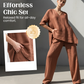 Breathable Linen Blend V-Neck Top and Pants Suit