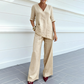 Breathable Linen Blend V-Neck Top and Pants Suit