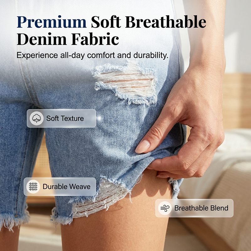 Women's Ripped High-Waist Denim Bermuda Shorts