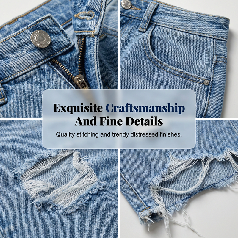 Women's Ripped High-Waist Denim Bermuda Shorts