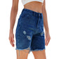 Women's Ripped High-Waist Denim Bermuda Shorts