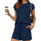 ⏳Time-Limited Sale 50% OFF!!⏰Women's Matching Pintuck Tee & Drawstring Shorts Set – Cozy Casual 2-Piece Outfit