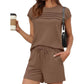 ⏳Time-Limited Sale 50% OFF!!⏰Women's Matching Pintuck Tee & Drawstring Shorts Set – Cozy Casual 2-Piece Outfit