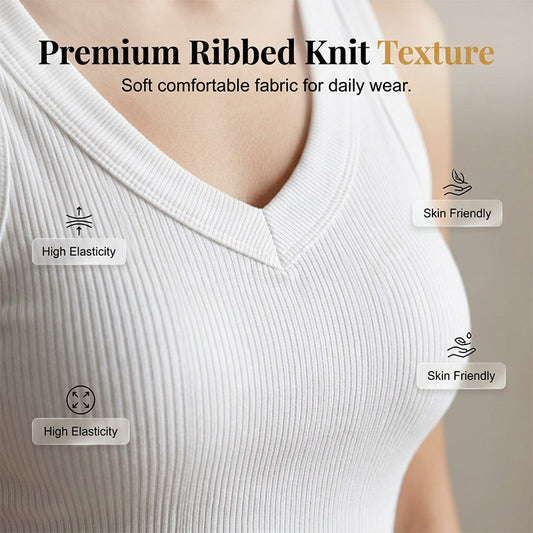 Women's V-Neck Ribbed Knit Tank Top