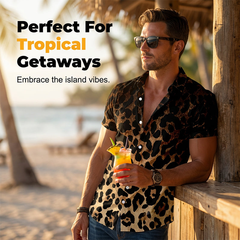 🔥2026 New Arrival ＆ Hot Sale ＆ 50％ Off🔥Men's Short Sleeve Leopard Print Button Down Shirt