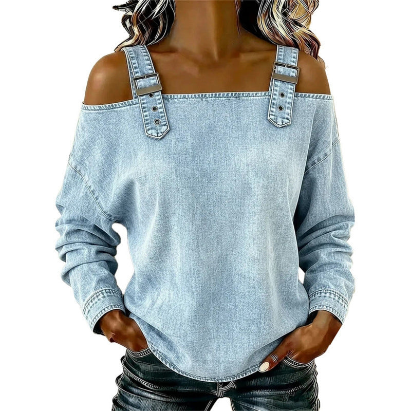 👕 LIMITED-TIME 50% OFF! ✨ Women's Denim Top – Wide Strap, Fashion, Casual ✨