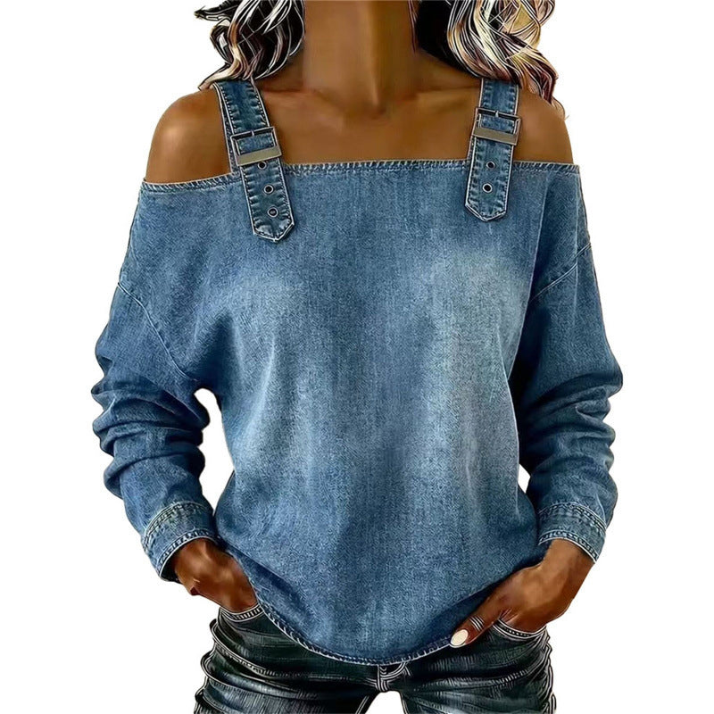 👕 LIMITED-TIME 50% OFF! ✨ Women's Denim Top – Wide Strap, Fashion, Casual ✨