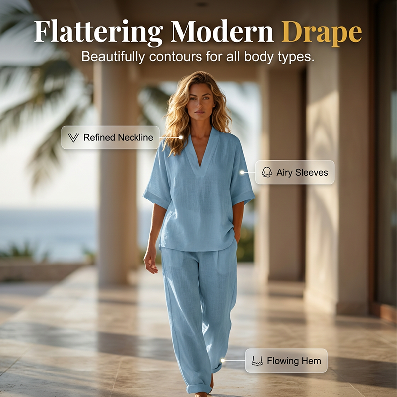 🥳2026 HOT SALE🥳💞Women's Casual V-Neck Top and Wide-Leg Pants Set