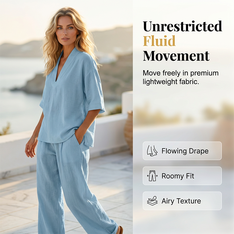 🥳2026 HOT SALE🥳💞Women's Casual V-Neck Top and Wide-Leg Pants Set