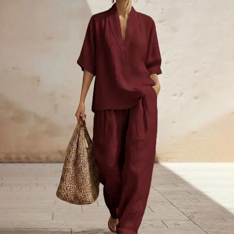 🥳2026 HOT SALE🥳💞Women's Casual V-Neck Top and Wide-Leg Pants Set