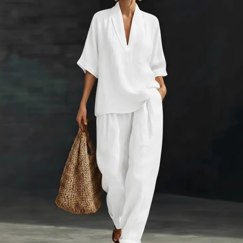 🥳2026 HOT SALE🥳💞Women's Casual V-Neck Top and Wide-Leg Pants Set