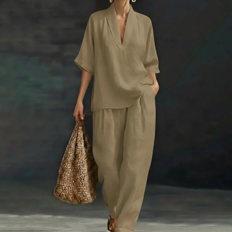 🥳2026 HOT SALE🥳💞Women's Casual V-Neck Top and Wide-Leg Pants Set