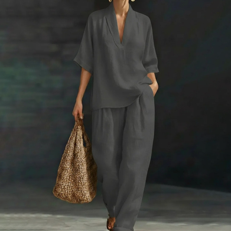 🥳2026 HOT SALE🥳💞Women's Casual V-Neck Top and Wide-Leg Pants Set