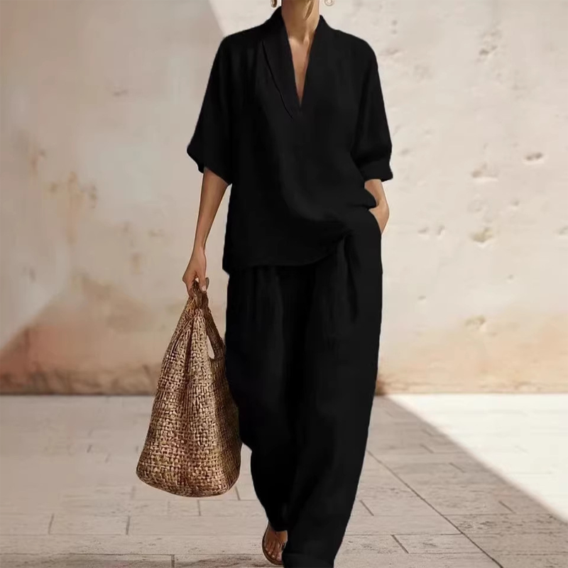 🥳2026 HOT SALE🥳💞Women's Casual V-Neck Top and Wide-Leg Pants Set