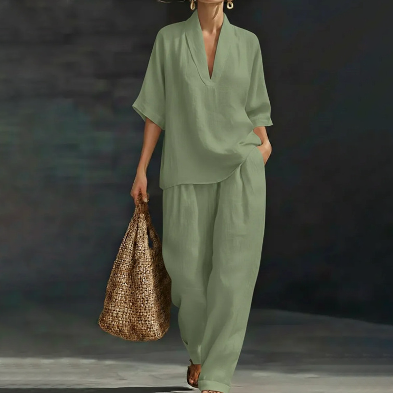 🥳2026 HOT SALE🥳💞Women's Casual V-Neck Top and Wide-Leg Pants Set