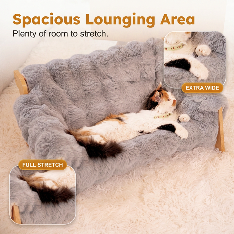 Elevated Plush Pet Bed with Wooden Frame