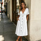 🌸 Effortless Summer Chic – Women's Summer V-Neck Button-Down Dress☀️
