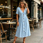 🌸 Effortless Summer Chic – Women's Summer V-Neck Button-Down Dress☀️