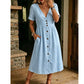 🌸 Effortless Summer Chic – Women's Summer V-Neck Button-Down Dress☀️