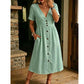 🌸 Effortless Summer Chic – Women's Summer V-Neck Button-Down Dress☀️