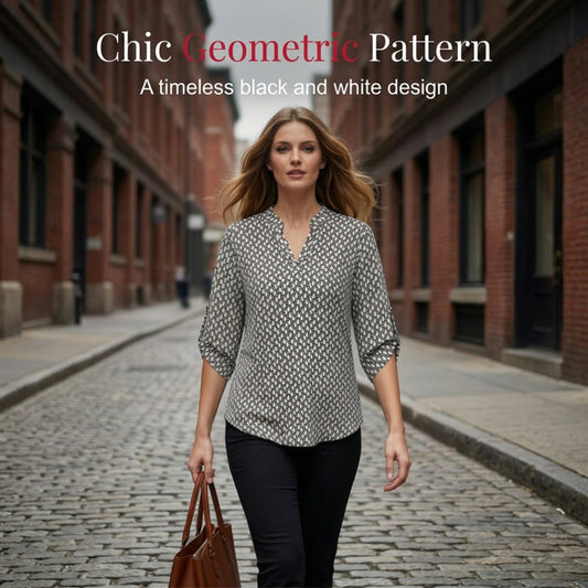 Women's Geometric Print V-Neck Blouse