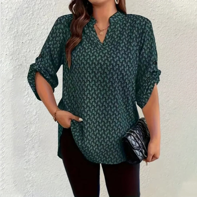 Women's Geometric Print V-Neck Blouse