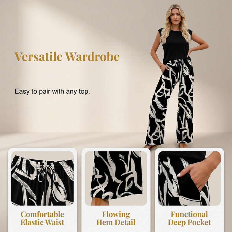 Women's Bohemian Print Drawstring Wide-Leg Pants