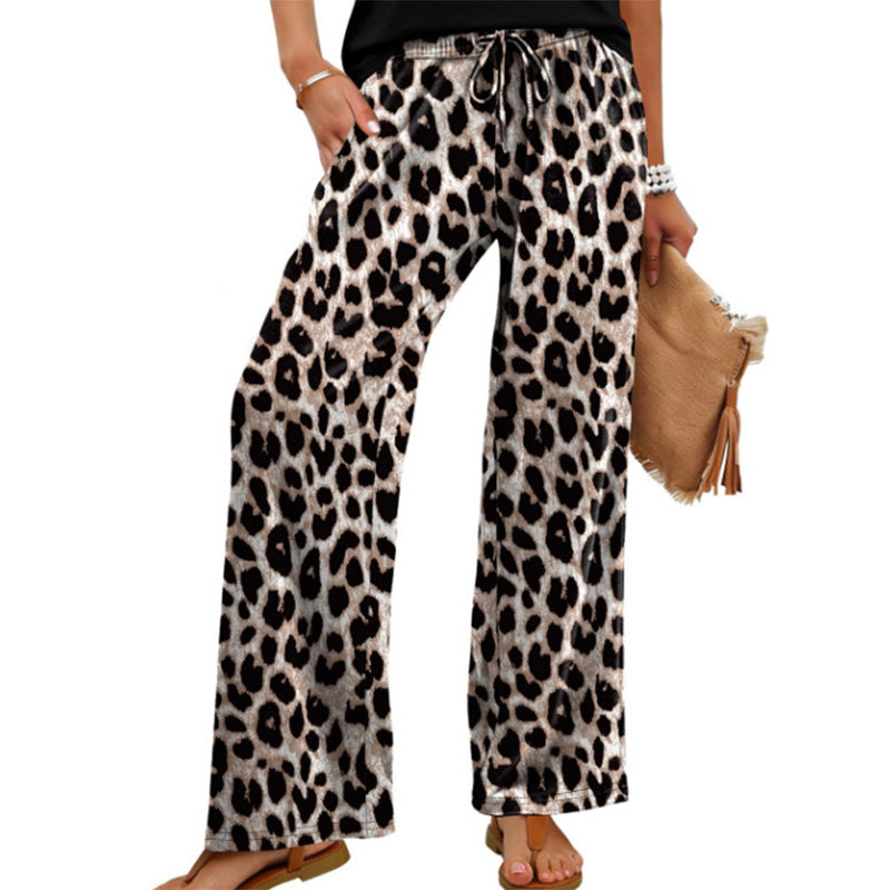 Women's Bohemian Print Drawstring Wide-Leg Pants