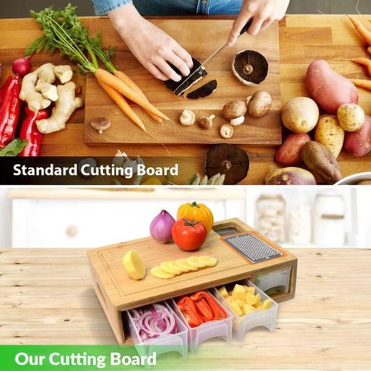 Bamboo Cutting Board with Containers and Graters