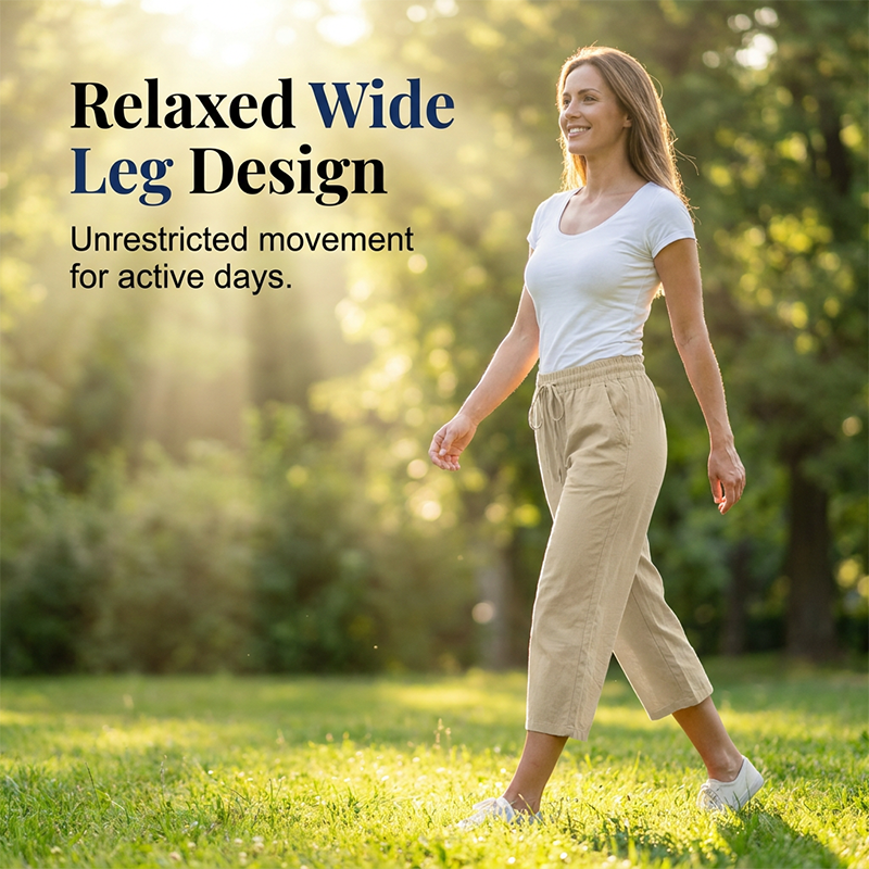 Women's Casual Cotton Linen Capri Pants with Pockets