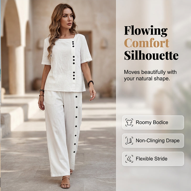 Women's Casual Top & Wide-Leg Pants 2-Piece Set