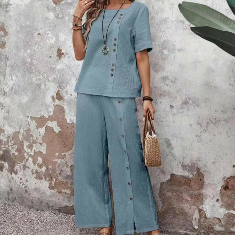 Women's Casual Top & Wide-Leg Pants 2-Piece Set