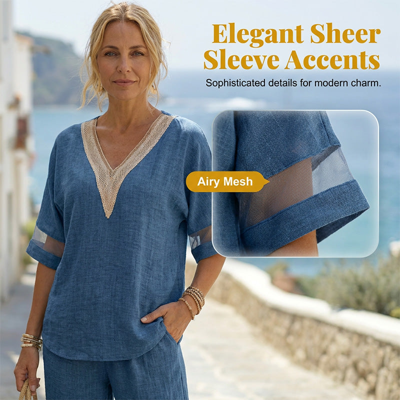 Elegant V-Neck Top & Wide-Leg Pants Set