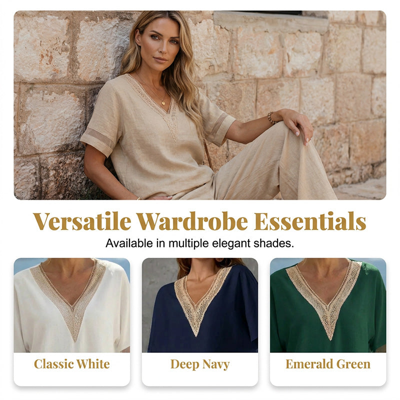 Elegant V-Neck Top & Wide-Leg Pants Set