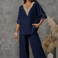 Elegant V-Neck Top & Wide-Leg Pants Set