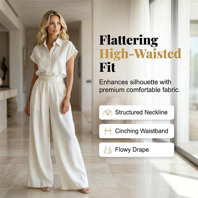 Elegant Two-Piece Shirt & Wide-Leg Pants Set