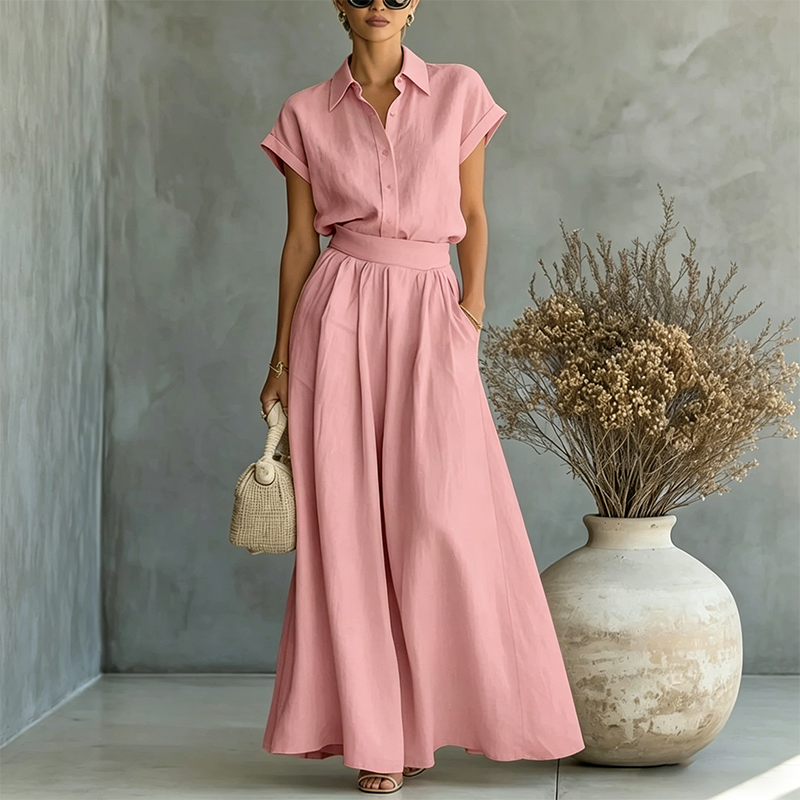 Elegant Two-Piece Shirt & Wide-Leg Pants Set