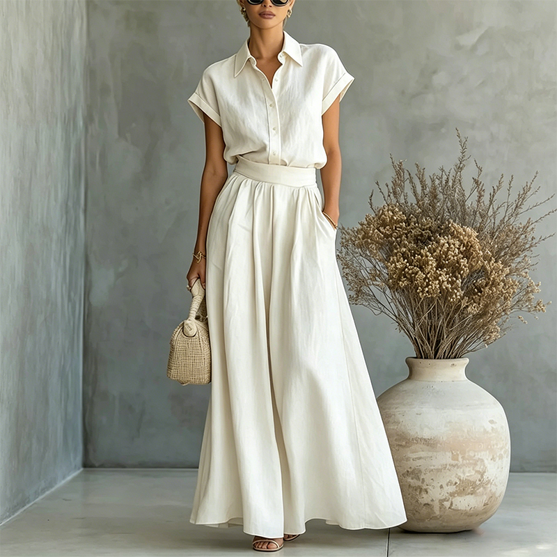 Elegant Two-Piece Shirt & Wide-Leg Pants Set