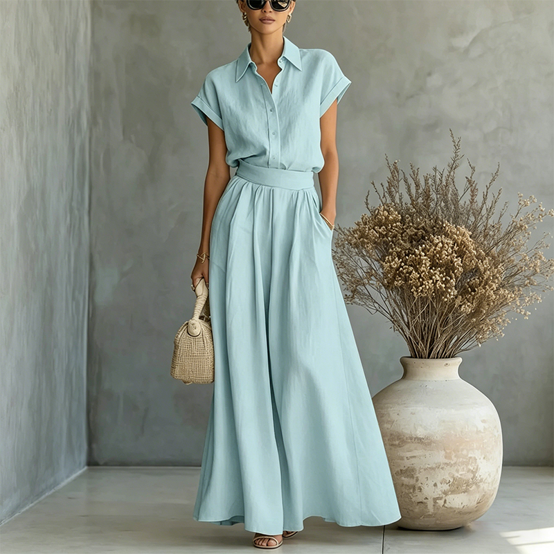 Elegant Two-Piece Shirt & Wide-Leg Pants Set
