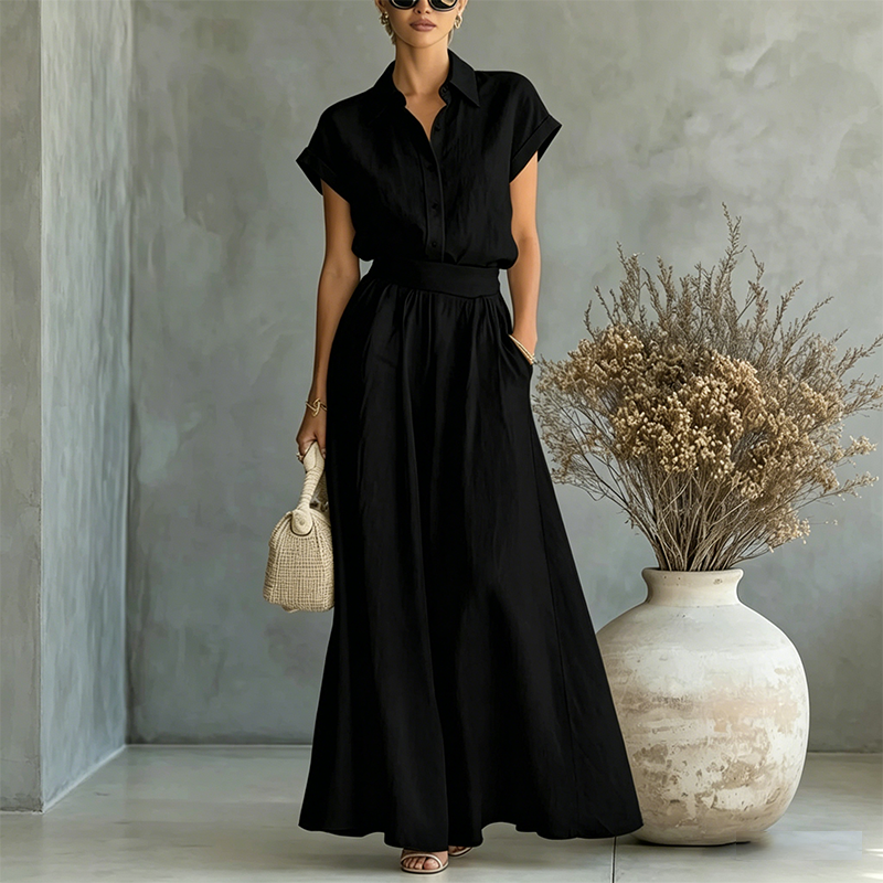 Elegant Two-Piece Shirt & Wide-Leg Pants Set