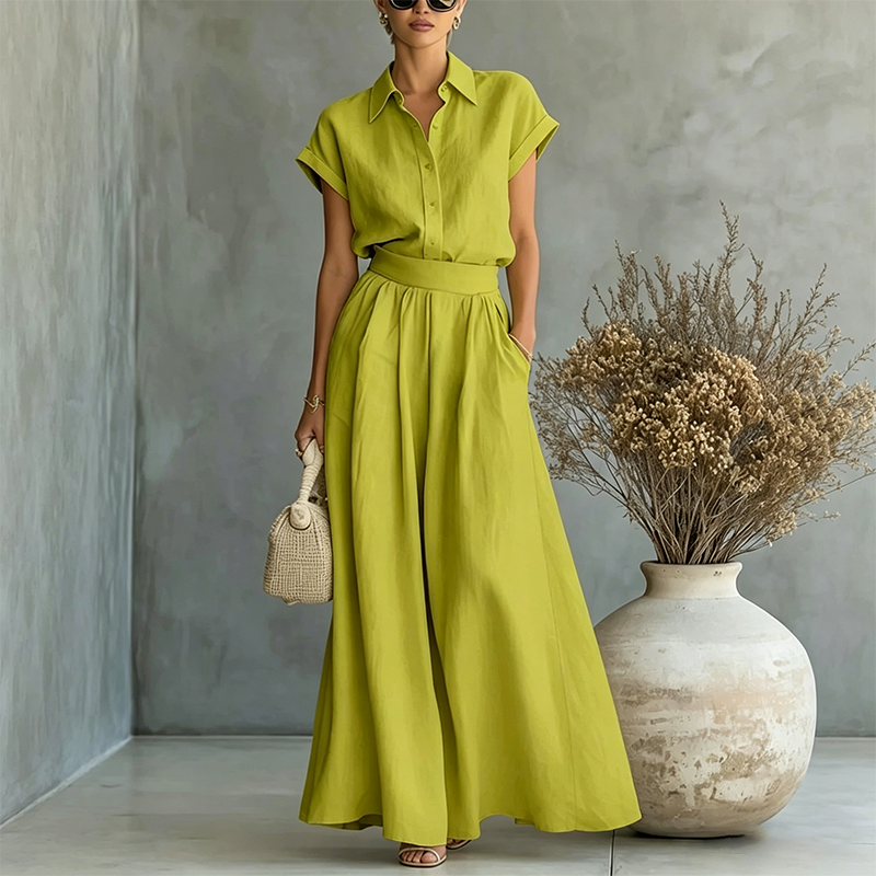 Elegant Two-Piece Shirt & Wide-Leg Pants Set