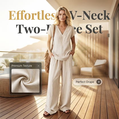 Women's Casual V-Neck Two-Piece Set