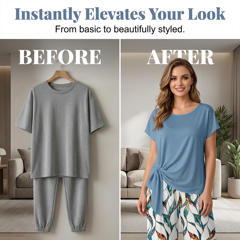 Women's Side-Tie Top & Patterned Pants Set