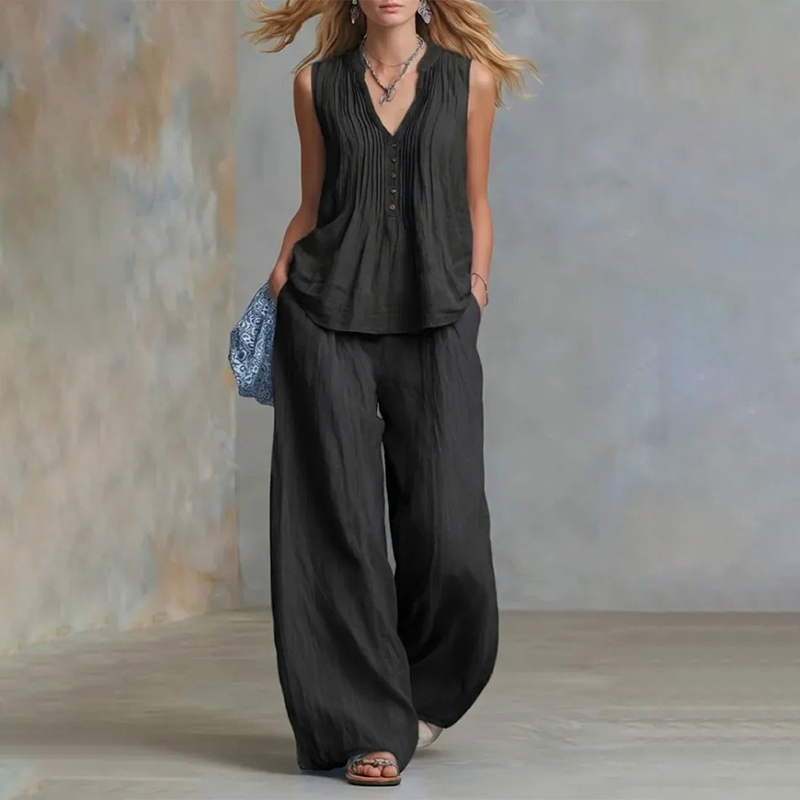 Elegant Loose Fit Sleeveless Top & Pants Set