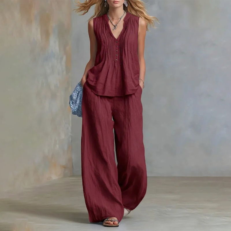 Elegant Loose Fit Sleeveless Top & Pants Set