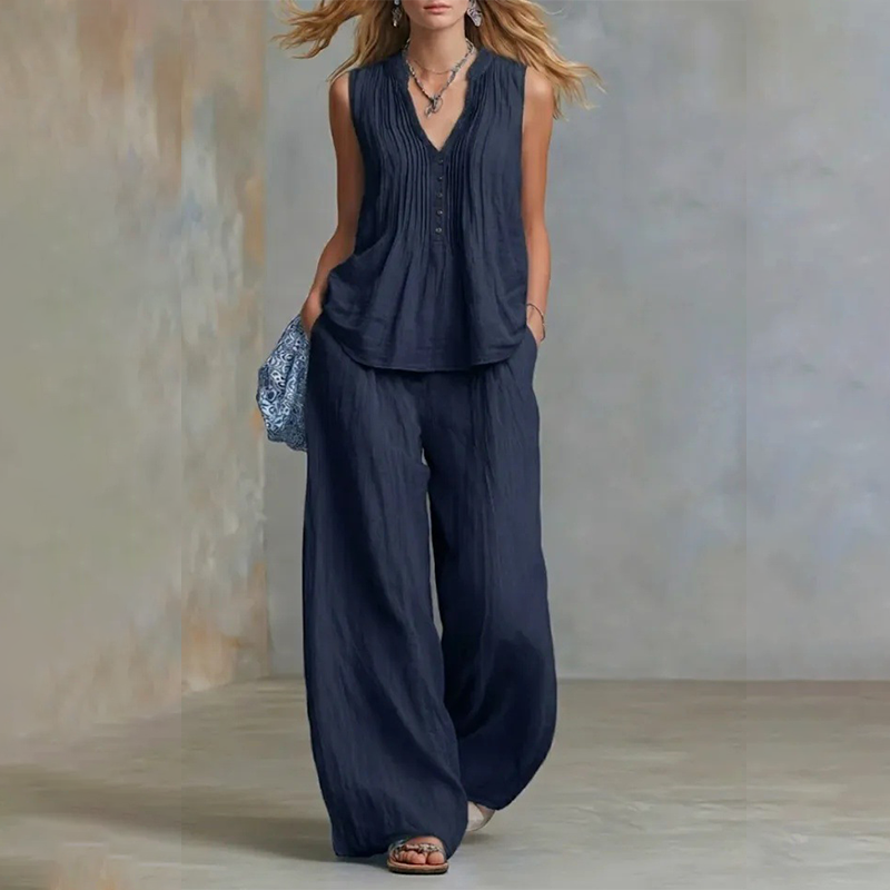 Elegant Loose Fit Sleeveless Top & Pants Set